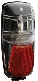CONTEC LED-Rücklicht TL-117 SB-verpackt, für Schutzblechmontage M5x15 1 helle LED, hochwertiges Kunststoffgehäuse mit integriertem Rückstrahler, Kondensator, 2 Anschlüsse, Push&Pull Stecker, mit Standlichtfunktion