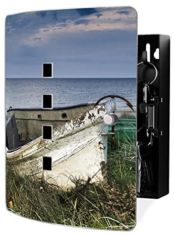 banjado Design Schlüsselkasten aus Edelstahl für 10 Schlüssel/Schlüsselbox zur Schlüsselaufbewahrung 24 x 21,5 x 7cm groß mit praktischem Magnetverschluss/Motiv Vergessenes Fischerboot
