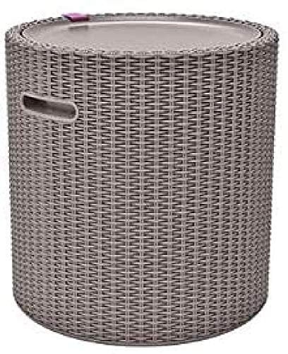 Keter Stool, Capacidad 39 litros Mesa nevera para terraza o Stool exterior, Resina con acabado ratán plano, 44,5cm x 43,7cm, Color Capuchino