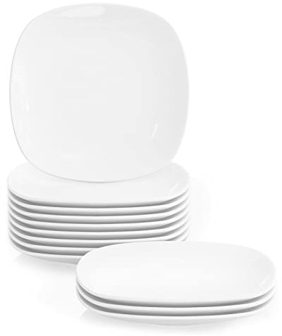 MALACASA, Serie Elisa, 12 TLG. Set Porzellan 9,7 Zoll Speiseteller Set Flachteller Essteller 24,8x24,8x2,7cm