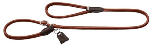 HUNTER Round and Soft Cody Retrieverleine, integrierte Halsung, Leder, rund, rustikal, 1,0/120 cm, cognac