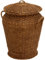 Wäschekorb/Wäschetonne rund aus echtem Rattan, Wäschesammler mit Deckel und Inlett (Vintage Braun)