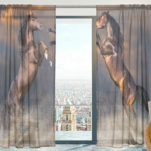 Fenster Vorhänge, Gardinen Pferd Modern Voile Platten Tüll Gardinen 198 cm Lang für Wohnzimmer Schlafzimmer Fenster Decor Set von 2