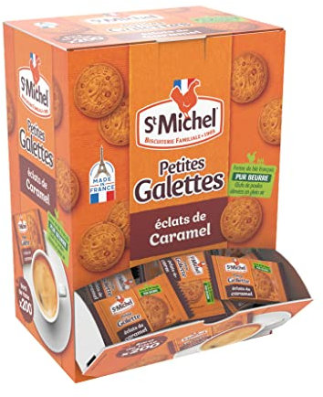 SAINT-MICHEL - Distributeur de Petites Galettes aux Eclats de Caramel - 200 Petites Galettes en Sachet Fraicheur - Idéal Café ou Thé