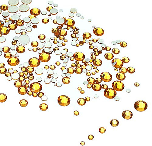 LolliBeads Resin Crystal Round Nail Art Mixed Flat Backs Acrylic Rhinestones Gems,Mix Size 1.5-5 mm, Color Sunflower (1200Pcs)