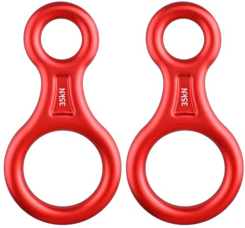 TRIWONDER 35kN Abseilachter, Abseilgerät Klettern 8 Descender für Seildurchmesser 8-13 mm (【35kN】 Rot - 2 Stück)