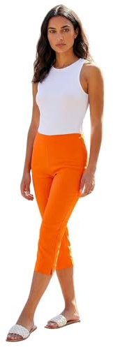 Roman Cropped Trousers for Women UK Ladies Capri Leggings Summer Pants Short Crop Stretch 3/4 Length Three Quarter Pedal Pusher Clothes Elasticated Bengaline Cut Off - Plain Orange - Size 22