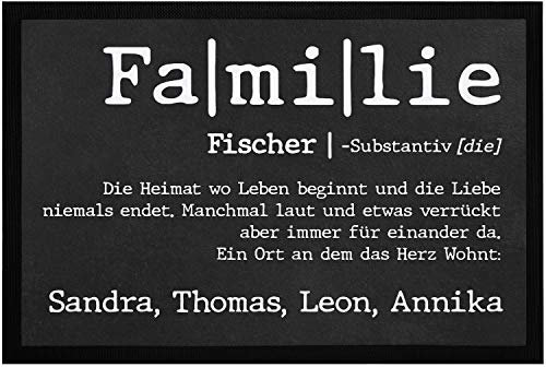 SpecialMe® Fußmatte mit Namen Defintion Familie personalisierbar mit Vornamen und Familienname rutschfest & waschbar weiß 60x40cm
