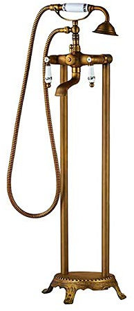 Wannenarmatur Antike Freistehende Badewannenarmatur mit Handbrause, Messing Wannenbatterie Bodenmontage Badewanne Wasserhahn Doppelter Griff Wannenmischer,Antique b