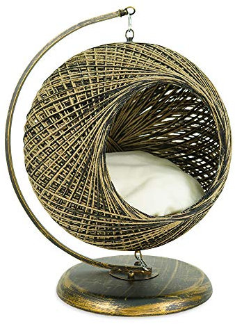 SussexHome Pets 15.75 x 15.75 x 22.45 Inches Swing Pet Hammock for Cats - Scratch Resistant Cozy Covered Cat Bed for Indoor Cats - Cushioned Cat Cave Bed - Vintage