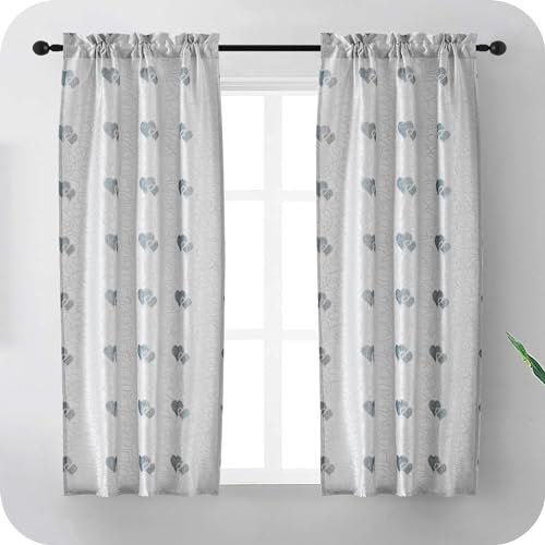GIRASOLE Coppia Tende Semi Oscuranti Fantasia Cuori con Fili d'Argento Tenda per Soggiorno e Camera da Letto 2 Pannelli con Tasca (Argento, 70x145cm)