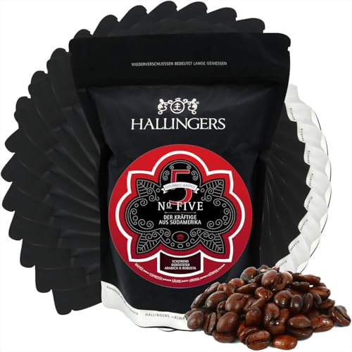 Hallingers Genuss Manufaktur Edel-Kaffee Geschenk-Set - schonend langzeitgeröstet bei niederen Temperaturen 10x No. Five aus Südamerika & Asien, Geschenkidee für Frauen Männer