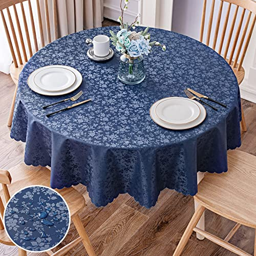 Smiry Round Table Cloth, Waterproof Heavy Duty Vinyl Tablecloths, Wipeable Washable Table Cover for Kitchen and Dining Room (Navy Blue, 70 Round)