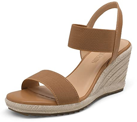 DREAM PAIRS Sandali con Zeppa da Donna con Punta Aperta e Cinturino Alla Caviglia Espadrillas con Tacco a Zeppa Estate,Size 36,Cammello,SDPW222W