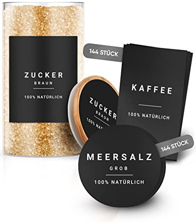 Vorratsetiketten - Küchen XXL Set Schwarz - selbstklebend (288 Stück) - Aufkleber rund minimalistisch - wasserfest