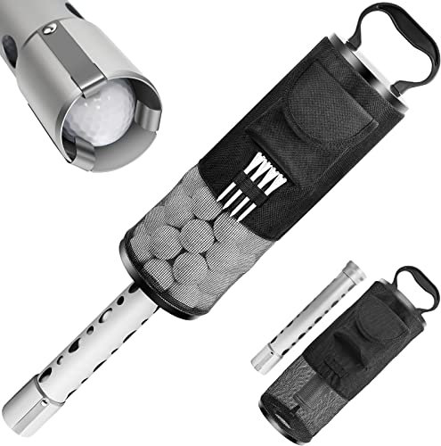 Kamitty Shag Bag für Golfbälle, Golfball-Retriever mit abnehmbarem Rohr aus Aluminiumlegierung, Golftaschen mit Tasche und Tee-Halter, für bis zu 80 Bälle