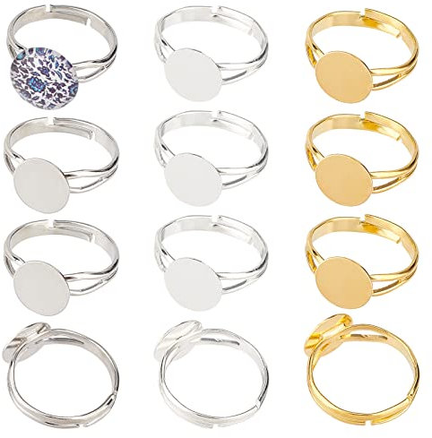 SUNNYCLUE 1 Box 60 Stück 3 Farben Fingerringrohling 18 mm Verstellbare Ringbasis Rohling Mit 10 mm Flacher Basis Cabochonbasis Runder Ringblock Rohling Ringe Tabletts Schmuckzubehör Für DIY-Ringe Erwa