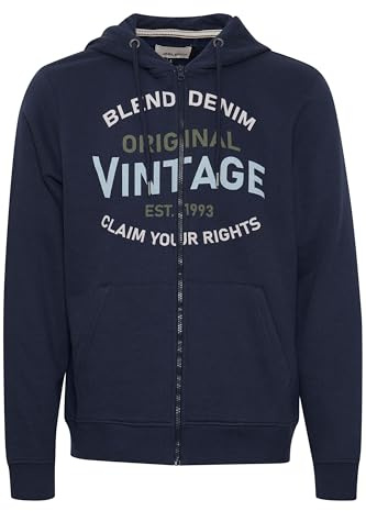 Blend 20715054 Herren Sweatjacke Kapuzenjacke Hoodie mit Kapuze und Reißverschluss Print, Größe:L, Farbe:Dress Blues (194024)