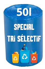PROMOSAC | Sac Poubelle Bleu 50 Litres | Lot de 100 Sacs 50l | Epaisseur 30 microns | Haute Résistance | Anti Déchirure et Perforation | Tri Sélectif Déchets Papier Journaux Magazines