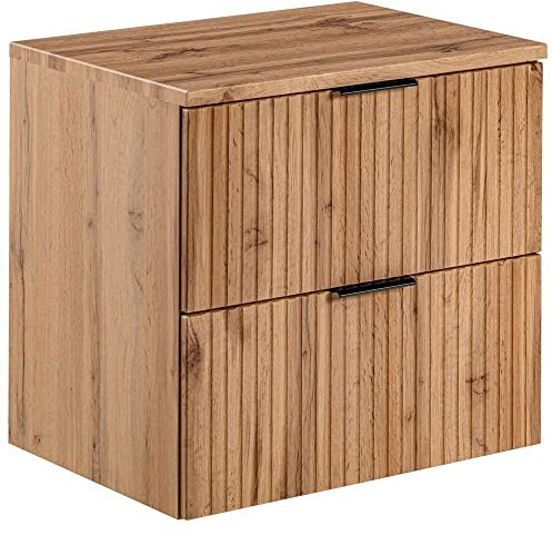 Lomadox Badezimmermöbel Waschtisch-Unterschrank 60cm Wotaneiche mit gerilllter Front Waschbecken Badschrank mit 2 Softclose-Auszügen, B/H/T ca. 60,6/59,2/46,5 cm