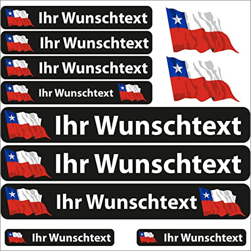 INDIGOS UG® Namensaufkleber Sticker - Flagge wehend - Land Chile - 13 Fahnenaufkleber - Aufkleber mit Namen & Wunschtext - Fahrrad - Auto - Motorrad - individuell personalisiert