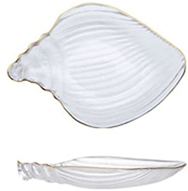 Giftik Ocean Series Vaisselle en verre transparent avec bordure dorée (transparent, assiette conque)