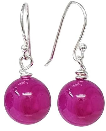 Boucles d'oreilles pendantes en argent pour femmes avec pierres naturelles 12mm | Cadeau pour femmes, filles (Agate Rose)