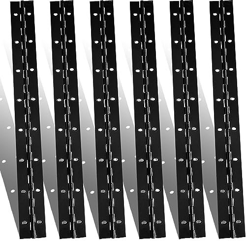 6PCS Continuous & Piano Hinges 16Inch with Holes, 0.04”Thick Stainless Steel 304 Heavy Duty Black Piano Hinges, 1.2 Open Width Continuous Hinge for Cabinets Boat Marine Door, Mailbox, Storage Boxes