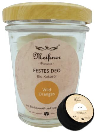Meißner Tremonia - festes Deo Wild Oranges - Deo Herren ohne künstliche Zusatzstoffe - veganes Deo Damen ohne Konservierungsstoffe - Aluminiumfrei & Zero Waste - 65g - im Glastiegel