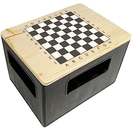 Bierkastensitz, Outdoor Hocker, Sitzauflage Vintage aus Holz für Getränkekisten mit Schachspiel als Geschenkidee