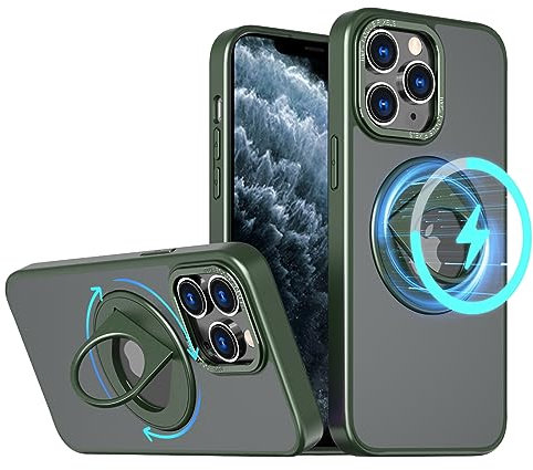 S. Dawezo Magnetisch Ständer für iPhone 11 Pro Hülle 5,8 Zoll, Kompatibel mit MagSafe, Militärische Schut Handyhülle, Magnetkraft 360° Drehbare Halterung Hülle für iPhone 11 Pro, Grün