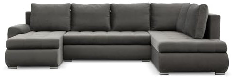 Mebligo - Ecksofa mit Schlaffunktion und Bettkasten Tokio II PRO, 300 cm Breit, Wohnzimmer Eckcouch Ottomane Rechts, Sofa Velour mit Bettfunktion - Sofa Hellgrau (Kronos 15)