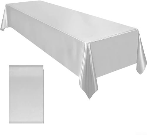 Zoegneer Tovaglia in Raso Tovaglie Resistenti all'Acqua per caffè, Cene, Brunch, Buffet, Picnic, Matrimoni, Feste 145 * 260 cm (Argento)