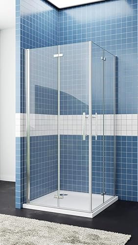 Aica Sanitär Duschkabine Eckeinstieg Falttür Duschabtrennung Nano Glas,H195cm,Verchromt,80x80cm
