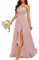 YIAX176 Robe de demoiselle d'honneur asymétrique en mousseline de soie avec plissé longue ligne A Robe de bal pour femme, vieux rose, 34