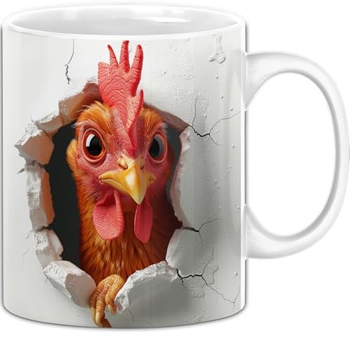 Trendation - Huhn Tasse Geschenk 3D Landwirt Frauen Chicken-Liebhaber Bauer (Weiß)