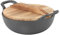 Fockety Wok de Hierro Fundido con Mango, Sartén con Base Plana y Tapa de Madera, Sartén para Saltear Sartén Wok de Hierro Fundido para Salteados a la Parrilla Al (25CM)
