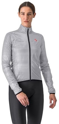 Castelli Damen Squall Shell Jacke, vollständig wasserdicht, winddicht, leicht, reflektierend, für Rennrad und Gravel-Biking, Silbergrau/Schwarz, X-Large