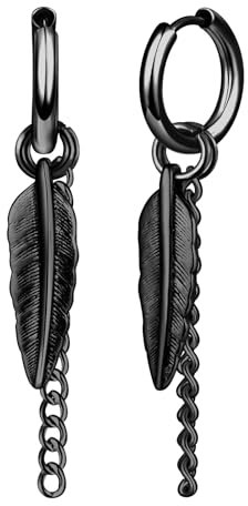 Yumilok Feder Punk Creolen Edelstahl Blatt Huggie Ohrstecker Scharnier Unisex Piercing Schmuck Feder Anhänger Ohrringe Lange Kette Baumeln Ohrringe