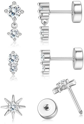 YADOCA Helix Ohrringe Set für Damen - Hypoallergen 14K Vergoldet Chirurgenstahl Ohr Silber Medizinische Ohrstecker - Conch Tragus Piercing - Weiß CZ