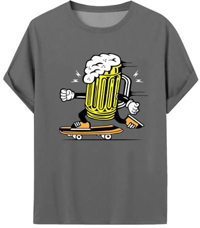 ColleeLin Rouge T Shirt T-Shirt Mode Sommer Kurzarm Top Cartoon Bierkrug Druck Skandinavische Pullover Herren (Grey, XXXL)