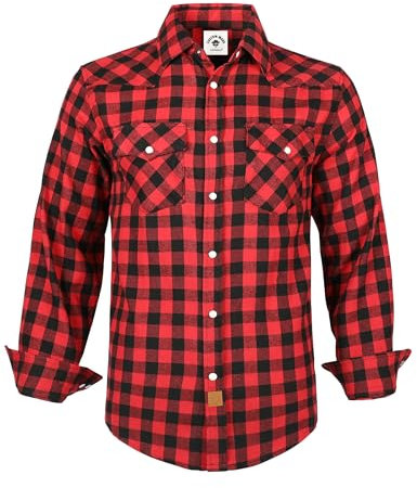 TARAINYA Chemise Flanelle Homme A Carreaux Western Cowboy Manches Longues avec Boutons-Pression Regular Fit Rouge Noir L