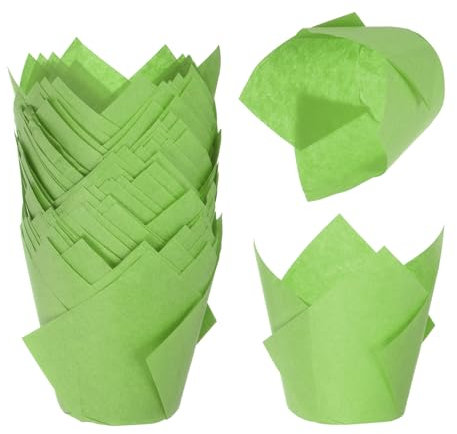 QUARKZMAN 50 Stück Tulpen-Backförmchen Cupcake-Muffins-Papierförmchen fettbeständige Wrapper für Hochzeit Geburtstagsfeiern Weihnachten, Grün