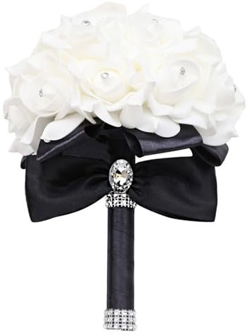 Brautstrauß mit Strass, Hochzeit Blumenstrauß Braut Brautjungfer Brautjungfern Bouquet ø18CM Blumensträusse Hochzeit Künstlich Silk Blume für Hochzeit, Fotoshooting (1-schwarz,ø18x24CM)