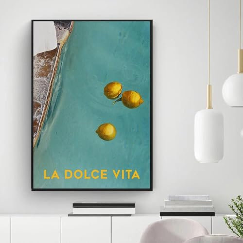 Leinwand Druck Malerei Poster La Dolce Vita Wand Bilder Zitrone Pool Nordic Vintage Italienische Sommer Blau Farbe Kunst Für Wohnzimmer 50x70cm ohne Rahmen