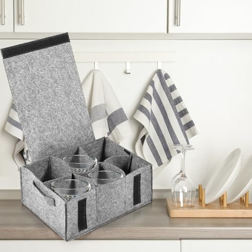 JEJUWE Plate and Cup Storage Plate Storage Container with Side Sturdy Handles Enduring Cup Organizer Box Portable Plate and Cup Storage for Motorhome Caravan !(Light grey)