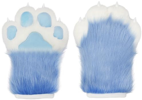 ZFKJERS Cosplay Tier erweiterte flauschige Kunststoffkrallen für Katze Pelzanzug Pfoten Handschuhe Erwachsene Kostüm Zubehör Set, blau, L