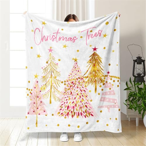 Mateju Couverture Plaid de Noël Chaud Doux Couverture en Flanelle Couverture Polaire de Noël Rose Couverture en Peluche de Noël Couverture lit 1/2 Personnes Jeté de Canapé (Or,150x200cm)