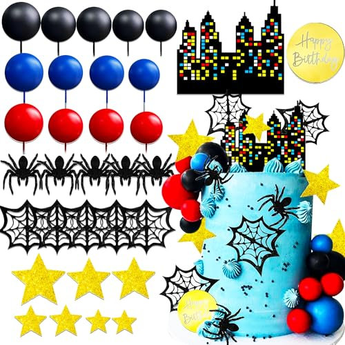 Superhero Birthday Cake Decorations Superhero Party Favors Cupcake Cake Decoration Spider Cake Decoration Hero Spider Cake Toppers Red and Blue Cake Balls