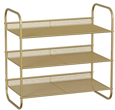 WDSOPK Zapatero Simple Zapatero de Rejilla de 3 Niveles Zapatero Negro Organizador de Zapatos Estante de Torre de Metal Zapatero Estable apilable para Entrada, Armario, Pas,Gold